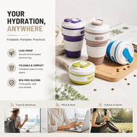 Tasse à café pliable en silicone avec couvercle rabattable et paille intégrée – Design portable, réutilisable et pliable pour les voyages – Nouveauté très demandée