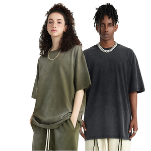 Camiseta OEM 100% algodón de gramaje pesado, estilo urbano, manga corta, para hombre, talla grande, con logo personalizado, lavado ácido, estilo vintage. - Product Image 1