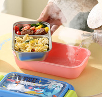 Kawaii Kinder 2-Fach Tiffin Essensbehälter Auslaufsicher Edelstahl Isolierte Thermos Bento Lunchbox für Schulkinder