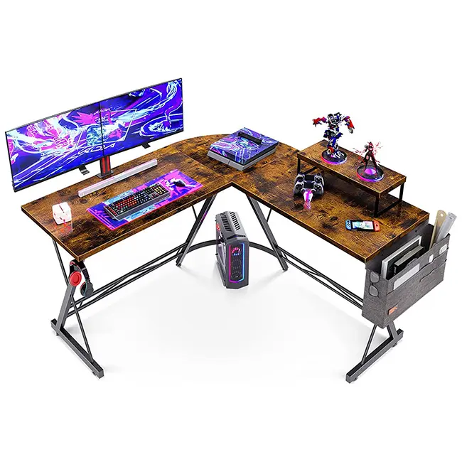 L Shaped Gaming Desk  Home Office Desk with Round Corner  Computer Desk with Large Monitor Stand Desk Workstation