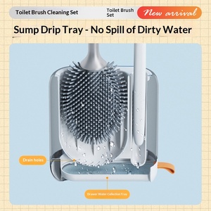 Ensemble de brosse de toilette murale à poils doux avec tige dorée, brosse en caoutchouc souple pour salle de bain, tête de brosse en caoutchouc souple pour usage domestique - Product Image 2