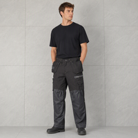 Celana Kerja Cargo Pria Ukuran Besar Warna Navy, Bahan Polyester Katun Kanvas Tebal, Banyak Kantong, Kancing & Ritsleting