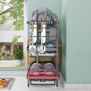 Encimera de cocina, estante de secado de platos de <span class=keywords><strong>2</strong></span> capas, palillos, vajilla, cuchillo, soporte para utensilios, estante de almacenamiento de cocina - Product Image 4