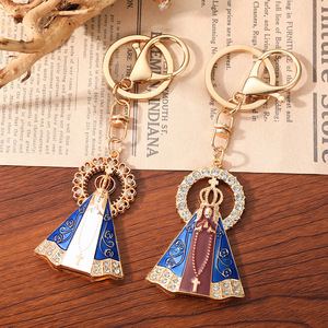 Porte-clés en alliage de zinc avec médaille Miracles Catholiques, Notre-Dame de la Conception Apparue, Nossa Senhora Da Aparecida, strass doré, effet lumineux - Product Image 2