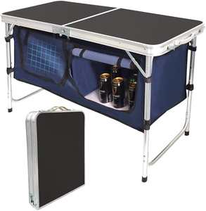 Table de camping pliable en aluminium légère avec compartiment de rangement, réglable en hauteur, pour cuisine de camping et barbecue en extérieur - Product Image 1