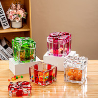 FLVC Europese stijl vierkante kristallen glazen suikerpot met strikdeksel, schattig retro model voor het bewaren van gedroogd fruit en snoep in huis.