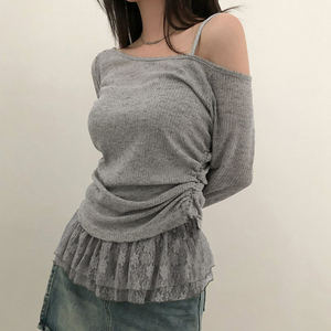 Blusa Ecológica Transpirable de Un Solo Hombro con Detalle de Encaje y Silueta en A Favorecedora para Otoño - Product Image 5