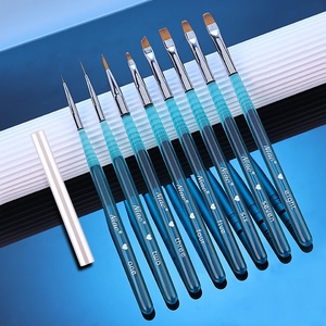 Professional UV Gel Nail Art Brush <b>Set</b> Nylon Flat Hair Acrylic Handle Liner Brushes <b>Crimped</b> Ferrule with Lid - Product Image 3