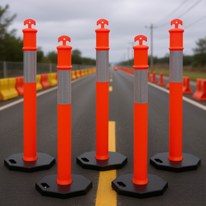DB Wholesale Paquete de 5 Postes Delimitadores de Tráfico de PE Naranja de 44 Pulgadas con Banda Reflectante para Advertencia de Seguridad Vial - Product Image 2