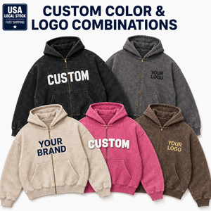 USA Stock Wholesale Custom Logo Acid Wash Hoodie Embroidery DTG Screen Print Full Zip Vintage <strong>Oversized</strong> Hoodie Fast Ship - Product Image 5