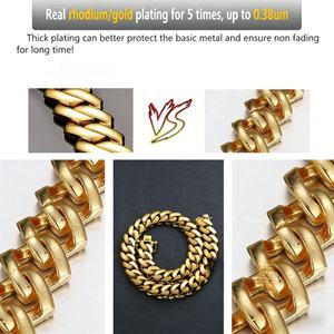 Cadenas Cubanas al por Mayor, Joyería Hip Hop de Lujo, Chapado en Oro de 14K, 18K, 24K, Gargantilla, Cadena de Eslabones Cubanos Sólidos de Miami para Hombre - Product Image 4