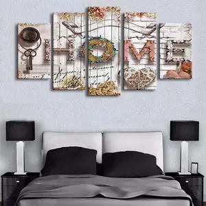 Home Decoration Canvas Oil Painting Custom Gallery Stretched Wall Art Five Panel Spray Painting Love Home Background Painting