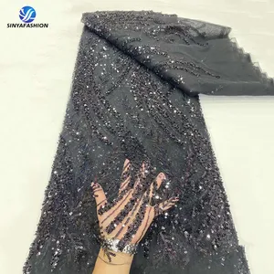 Sinya ağır boncuklu dantel kumaşlar kadınlar için lüks malzeme Shinning Sequins Net dantel kumaş toptan gelinlik dantel parti için