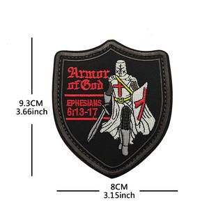Insignia Táctica de Moral de los Caballeros Cruzados <span class=keywords><strong>DEUS</strong></span> VULT Bordada a Máquina al por Mayor, Brazalete Personalizado con Gancho y Bucle - Product Image 3