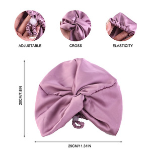 Gorro de seda trenzado cruzado ajustable para mujer, gorro de noche, bandana, apropiado para la playa, hecho de poliéster con hebilla - Product Image 1