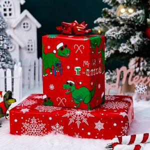 Dinosaur Christmas Wrapping Paper Roll 17 Inch X 33 Feet Double Side Reversible Gift Wrap For Kids Holiday Crafting - Product Image 3