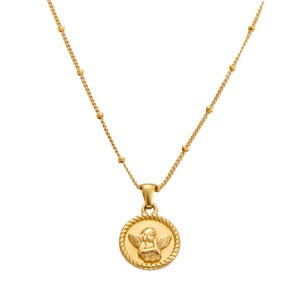 Collier pendentif tendance en acier inoxydable plaqué or 18 carats avec breloque pièce d'ange, chaîne de clavicule, cadeau pour femme - Product Image 5