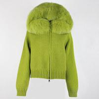 OFTBUY 2025 hiver automne manteau décontracté à capuche véritable col de fourrure de renard solide court tricoté veste vêtements d'extérieur pull femmes fermeture éclair chaud