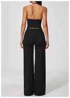 Ensemble de yoga 2 pièces pour femme : débardeur court dos nu en V et pantalon de yoga taille haute à jambes larges, extensible, pour la gym et l'entraînement