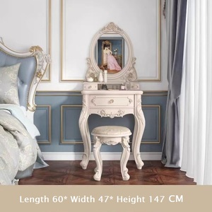 Hot Bán Sang Trọng Cổ Điển Tay Chạm Khắc Bàn Trang Điểm Bằng Gỗ Phong Cách Châu Âu + Trang Điểm Phân - Product Image 2