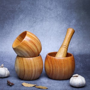 Mortier et pilon en bois massif pour écraser l'ail, outil manuel pour herbes et épices de cuisine - Product Image 1