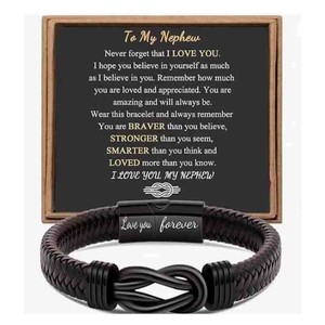 Custom Made Magnetic Clasp Stainless Steel <b>Leather</b> <b>Bracelet</b> With Engraving For Men Casual Jewelry 7.5 8.5 9 Inches - Product Image 3
