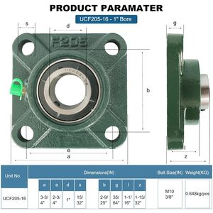 หน้าแปลน UCF205-16 4ชิ้นลูกปืน4หัวบอลจาระบีหล่อลื่น1นิ้วเจาะเหล็กจัดตำแหน่งด้วยตัวเองสำหรับอุตสาหกรรมฟาร์ม - Product Image 5