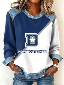 Sudadera de Mujer con Estampado Bordado Personalizado, Estilo Otoñal, Mezclilla con Parches, Transpirable, con Patrón de Gofres en la Parte Delantera - Product Image 1