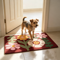 Tapis d'entrée en polyester tissé antidérapant absorbant, motif floral rouge coloré, décoration intérieure et extérieure pour la maison