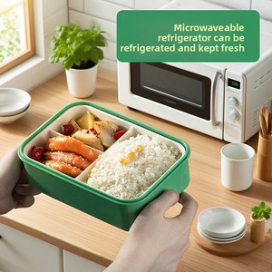 Fiambrera Bento portátil de 3 compartimentos, vajilla de plástico <span class=keywords><strong>Rectangular</strong></span> reutilizable para la escuela, contenedor de alimentos conservados para microondas - Product Image 4
