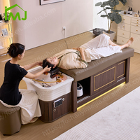 Salon de coiffure Shampooing coréen Tête en bois Lits de spa avec circulation d'eau et vapeur