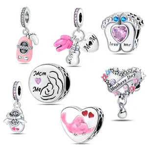 925 Sterling Silver Baby Shoes Flower MOM Embrace Pendant Fashion Heart Beads Fit Brand Original Charms Bracelet Classic Jewelry