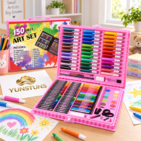 Kit de peinture multimédia 150 pièces, couleurs assorties, marqueurs, crayons de couleur, crayons de cire, étui de rangement portable pour l'art en classe