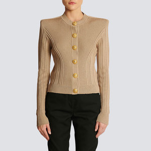 Maglione con fibbia autunno oro con perline da donna a maniche lunghe <span class=keywords><strong>Cardigan</strong></span> lavorato a maglia con spalline che dimagrisce giacca <span class=keywords><strong>Beige</strong></span> taglia unica - Product Image 1