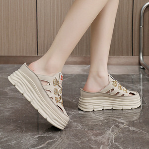 W3650 Mules pour femmes Été 2024, blanches, ajourées, à semelle épaisse, respirantes, style décontracté, sandales robustes, taille adulte, 3cm 5cm - Product Image 4