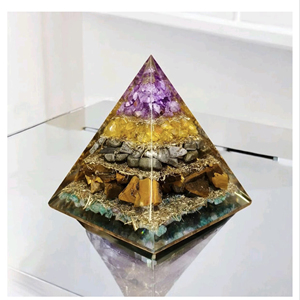 Pirámide de Orgonita de Ágata Mirani de Primera Calidad con Citrino, Ojo de Tigre y Pirita - Decoración Ecológica para el Hogar y Regalo - Product Image 1
