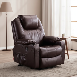 <span class=keywords><strong>Poltrona</strong></span> Reclinabile Elettrica in Pelle Marrone Scuro per Home Theater, Nuovo Stile, con Massaggio e Supporto Lombare - Product Image 1