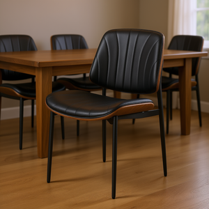 Set di 6 sedie da pranzo moderne in pelle con gambe in metallo nero imbottite per l'arredamento della sala da pranzo di casa - Product Image 2