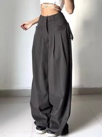 Taille haute rue rétro gris bureau Y2K dame grande taille femmes pantalons pantalons de survêtement amples en gros pantalons à fond large pour les femmes