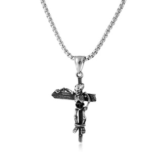 yunnique Skeleton <b>Cross</b> Pendant Necklace Stainless Steel Men's Hip Hop Jewelry Fashion Accessory - Product Image 1