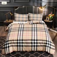 Ensemble de housse de couette et de draps en tissu rayé satiné pour hôtel, 4 pièces, respirant, doux, lavable, en polyester, pour la maison et l'hôtel