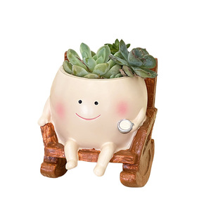 Tarro Columpio de resina pequeño, maceta suculenta con cara sonriente, silla de roca y colgante de planta verde para decoración de jardín para el hogar, adornos de habitación - Product Image 5