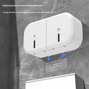 Distributeur central mural à double rouleau en plastique sans perçage Grand porte-rouleau de <span class=keywords><strong>papier</strong></span> hygiénique et boîte à mouchoirs pour les toilettes publiques - Product Image 6