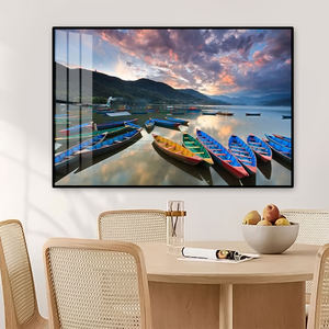 Art mural en porcelaine de cristal de la région d'Annapurna au Népal, lac Phewa de Pokhara, bateau au coucher du soleil, pour la décoration intérieure, vente chaude - Product Image 4