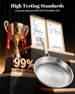 Sartén para Paella de Titanio Martillado Pro con Tapa de Vidrio y Acero Inoxidable |   Apto para lavavajillas y horno, libre de PFAS/PFOA/PTFE no tóxicos - Product Image 3