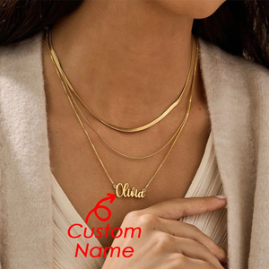 EManco, nombre personalizado, collar de acero inoxidable personalizado, envío directo, cadena de caja de clavícula de serpiente plana multicapa a la moda - Product Image 1