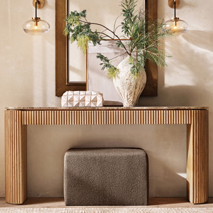 <span class=keywords><strong>Table</strong></span> basse Byron Emperador de RH, buffet en bois cannelé avec armoire de rangement, meuble moderne pour l'entrée du salon - Product Image 1