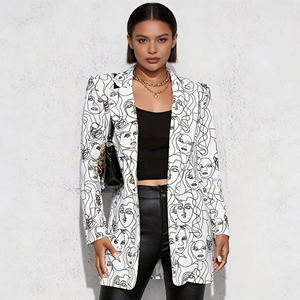 Oferta especial en Temu: Blazer artístico con estampado de rostro para mujer, abotonado, de manga larga, con solapa, para uso diario. - Product Image 6