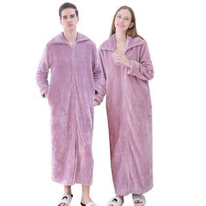 Batas de dormir de lujo para adultos, de franela térmica y forro polar, suaves, acogedoras, con <span class=keywords><strong>cremallera</strong></span>, largas, para spa, ducha, o uso casual de primavera - Product Image 2