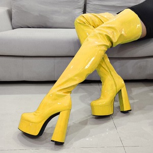 Bottes à plateforme en cuir multicolores de style western, grande taille, avec talon épais et hauteur genou - Product Image 3